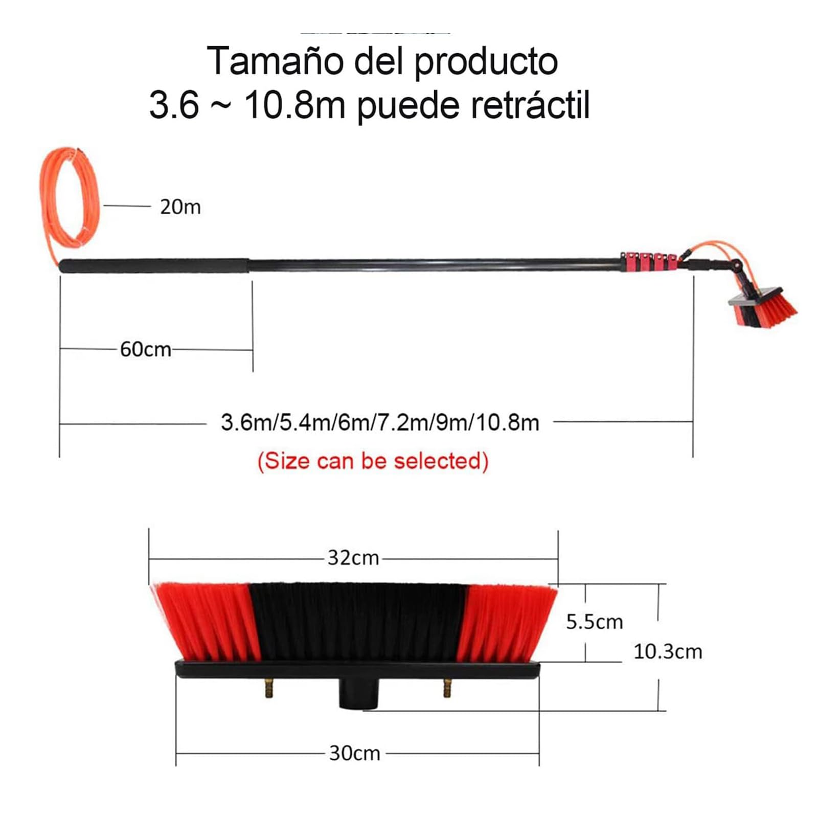 Kit Ts So de 30 pies para limpieza de cepillo Exble y dispensador de jabón alimentado por agua para techos, letreros y Truc Ultimate 9 m