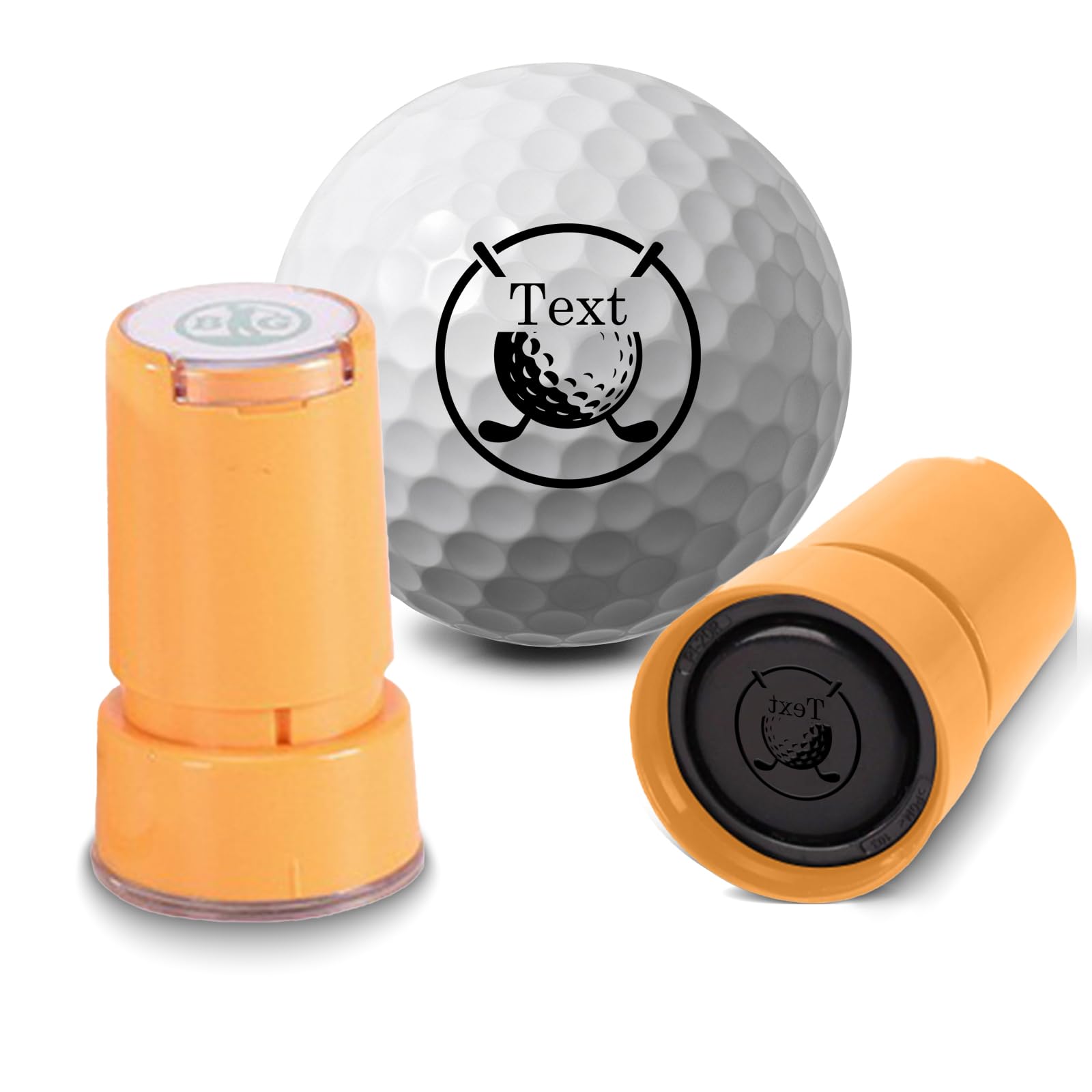 Personalised Golf Ball Stamp with Customized Text and Optional Patterns, Golf Ball Markers with A bottle of Waterproof Ink (White) (Orange)