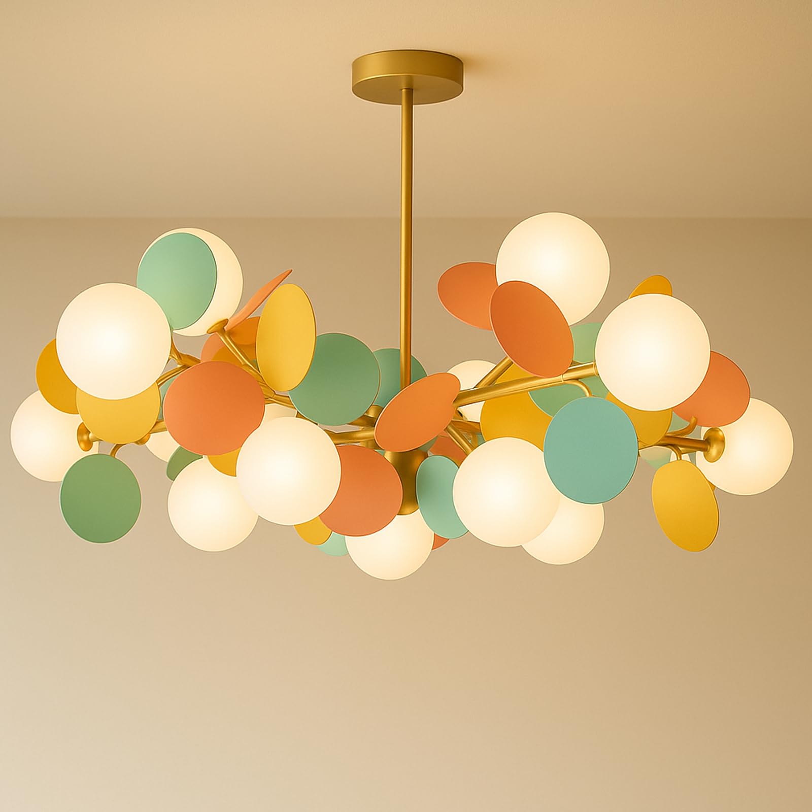 HYJAUSXB Mid Century Stained Glass Chandelier, Multicolor Pendant Ceiling Light Fixture for Bedroom, Dining Room, Living Modern Flush Mount G9 LightingMulticolor,15 light