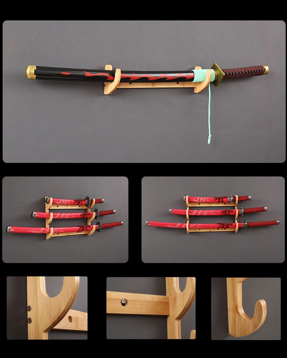 Amazon.co.jp: 刀掛け 竹製 13 段剣ディスプレイ壁掛け、 刀用