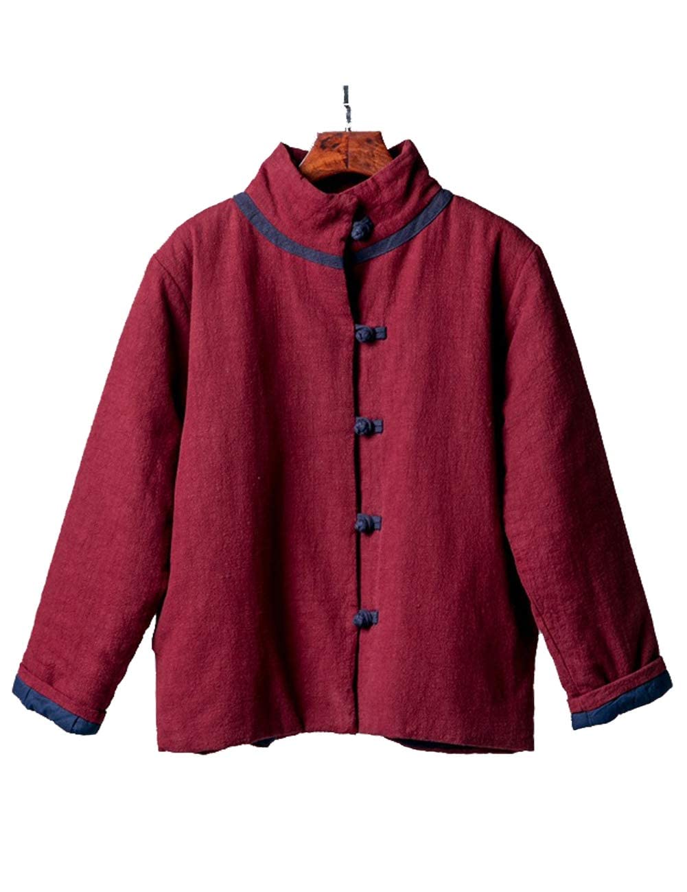 NFYM Veste courte matelassée légère à col montant pour femme, vêtement d'extérieur en coton et lin, style chinois, costume Tang