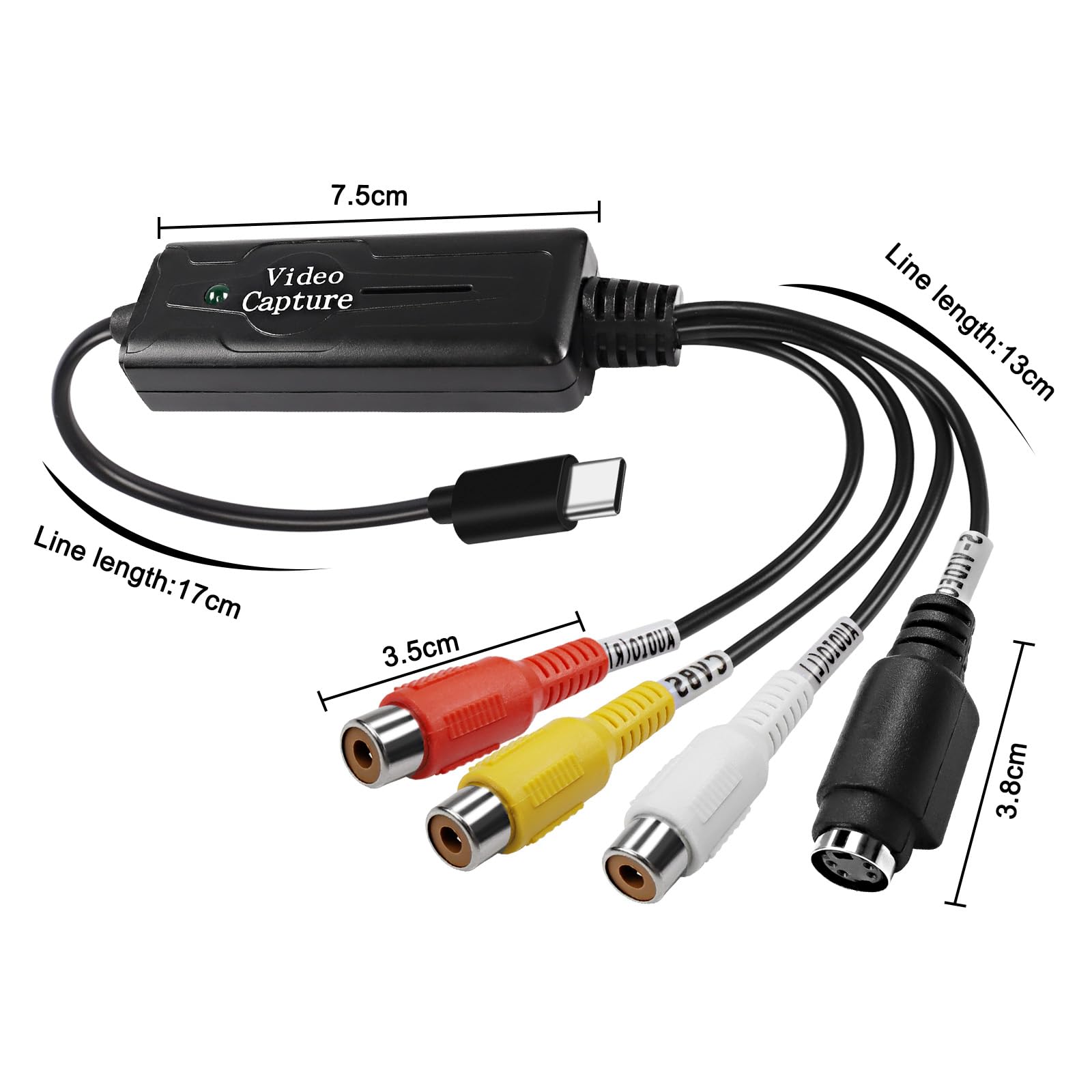 XMSJSIY Konwerter RCA AV na USB C Karta przechwytywania wideo Adapter 1-kanałowy AV NTSC PAL Video S Video/Composite na USB Konwerter Video Audio RCA dla telefonu komórkowego/PC