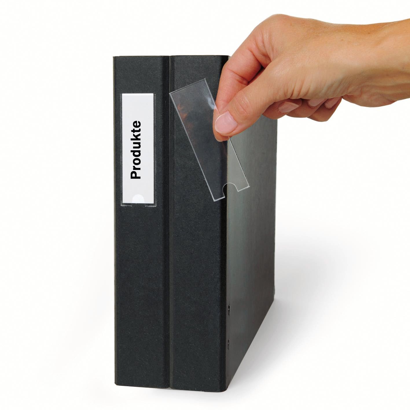 Finestra autoadesiva | Tasche autoadesive con targhette da infilare | Porta etichette da incollare per scaffali, cartelle, raccoglitori | lato stretto aperto (100, 46 mm x 75 mm)