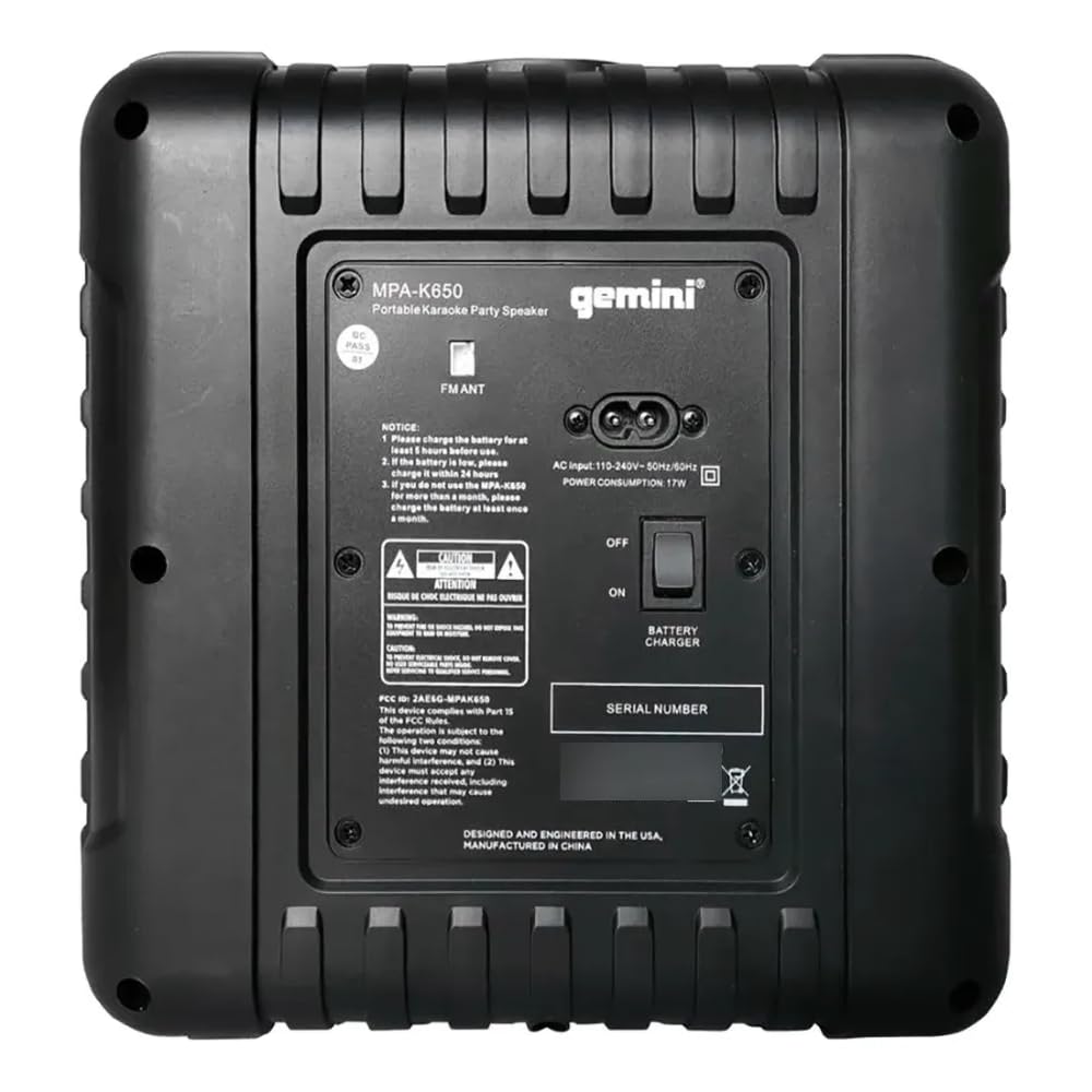 Gemini Sound MPA-K650 - Woofer de 150 W de 16,5 cm con sistema de karaoke inalámbrico portátil y inalámbrico, Bluetooth, sistema de micrófono, luces LED para fiesta, bola de discoteca, USB