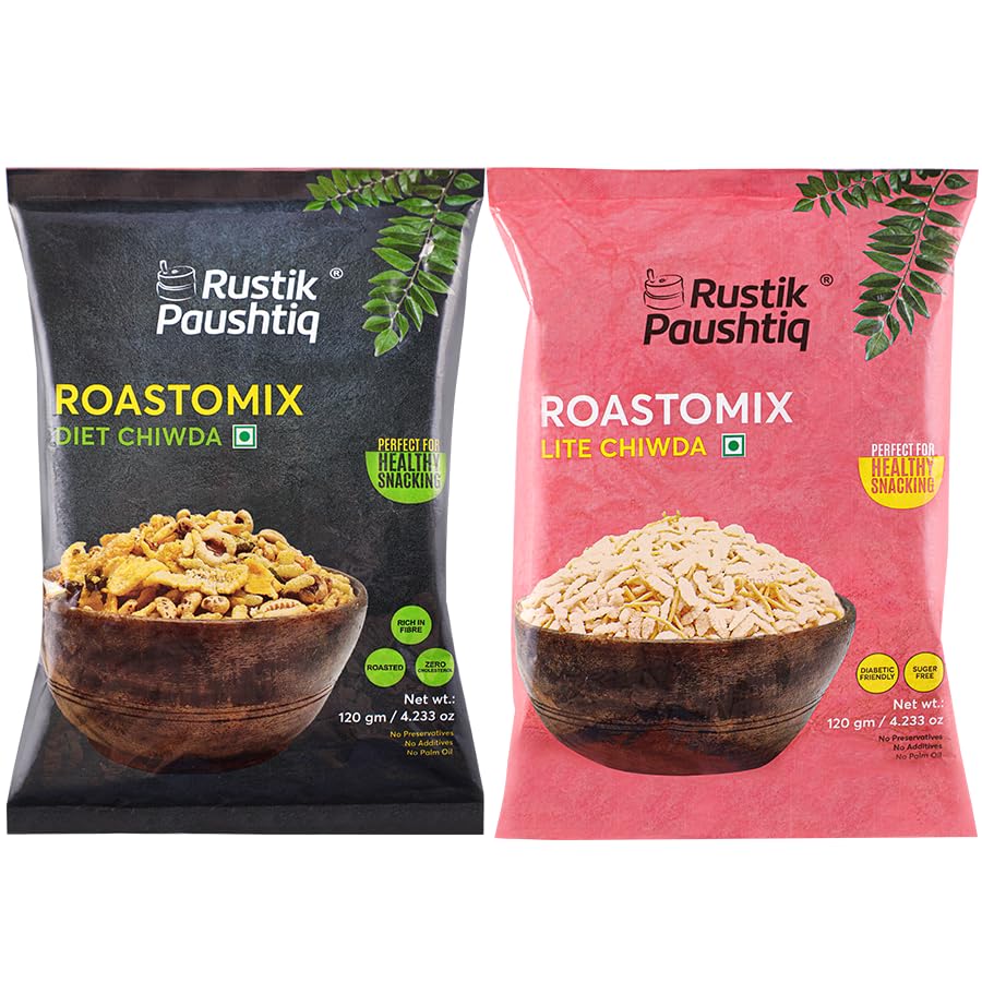 RUSTIK PAUSHTIQ Deliciously Balanced Snacking: A Combo of 3 Roastomix Diet Chiwda and 3 Roastomix Lite Chiwda for Your Health-Conscious Journey (Pack of 6) (B0CKZ583TV) Amazon Price History, Amazon Price Tracker