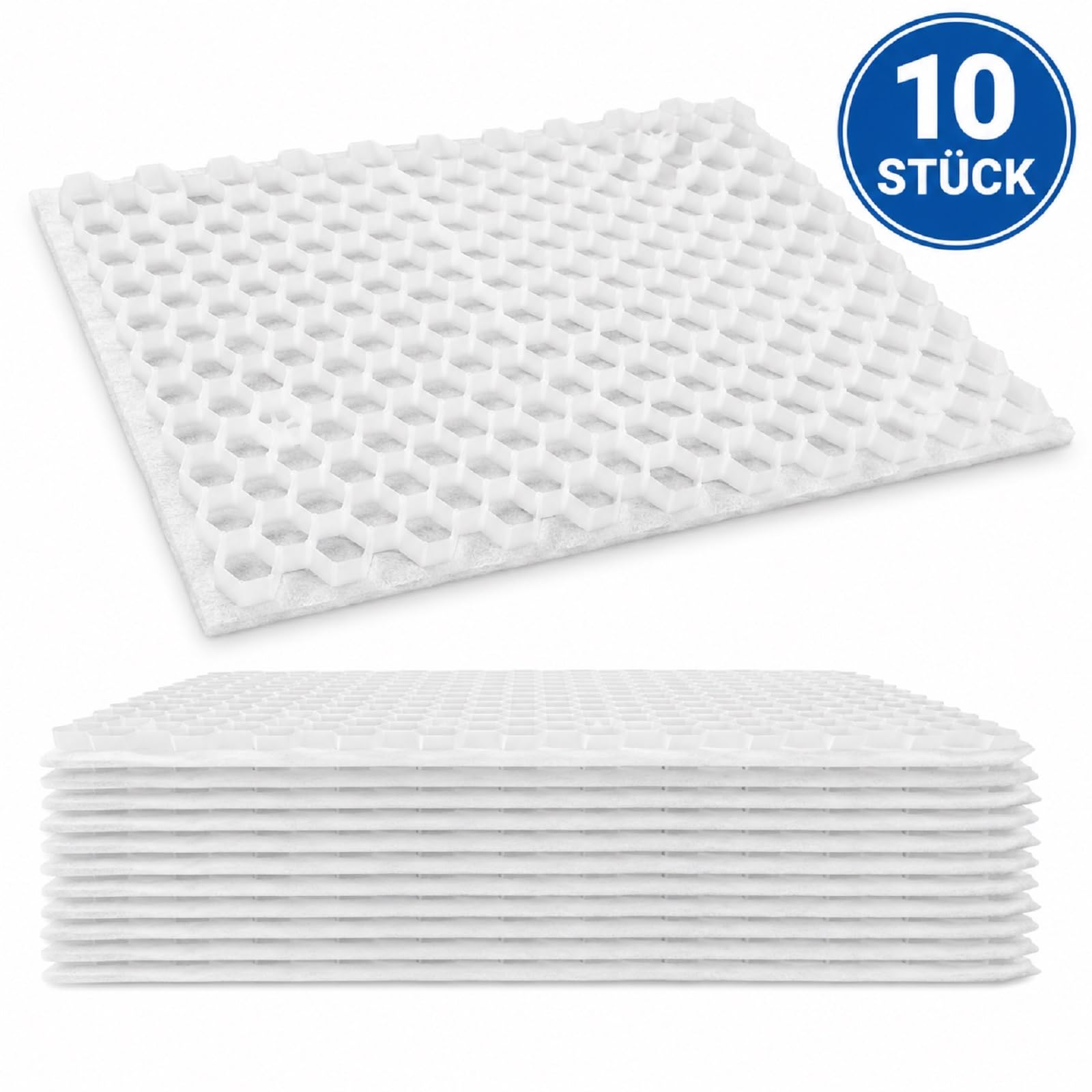 10x Rasengitterplatten/Kiesmatten weiß | Matte 787x581x26mm | Kiesgitter, Rasenwaben, Bodenwabe, Wabenmatte | 10 Stück