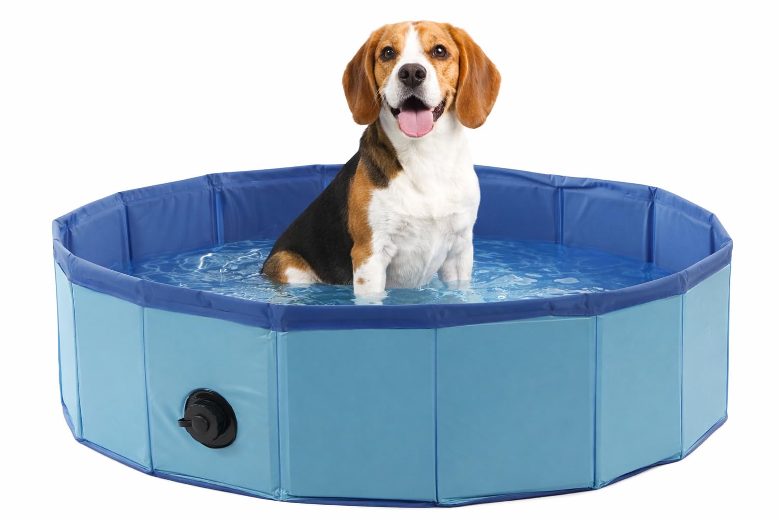 dog paddling pool - round blue dog pool 80x20 cm - durable plastic - foldable - no pump needed - with drain valve - summer - like dog cooling mat