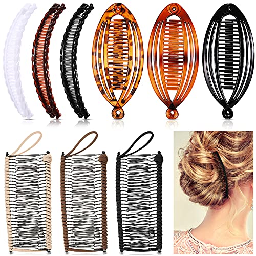 9 Pieces Banana Hair Clips Large Vintage Clincher Combs Tool Multipurpose Hair Comb Double Combs Clip Claws Fish Shape Ponytail Holder Thick Curly Hair Accessories for Women Girl