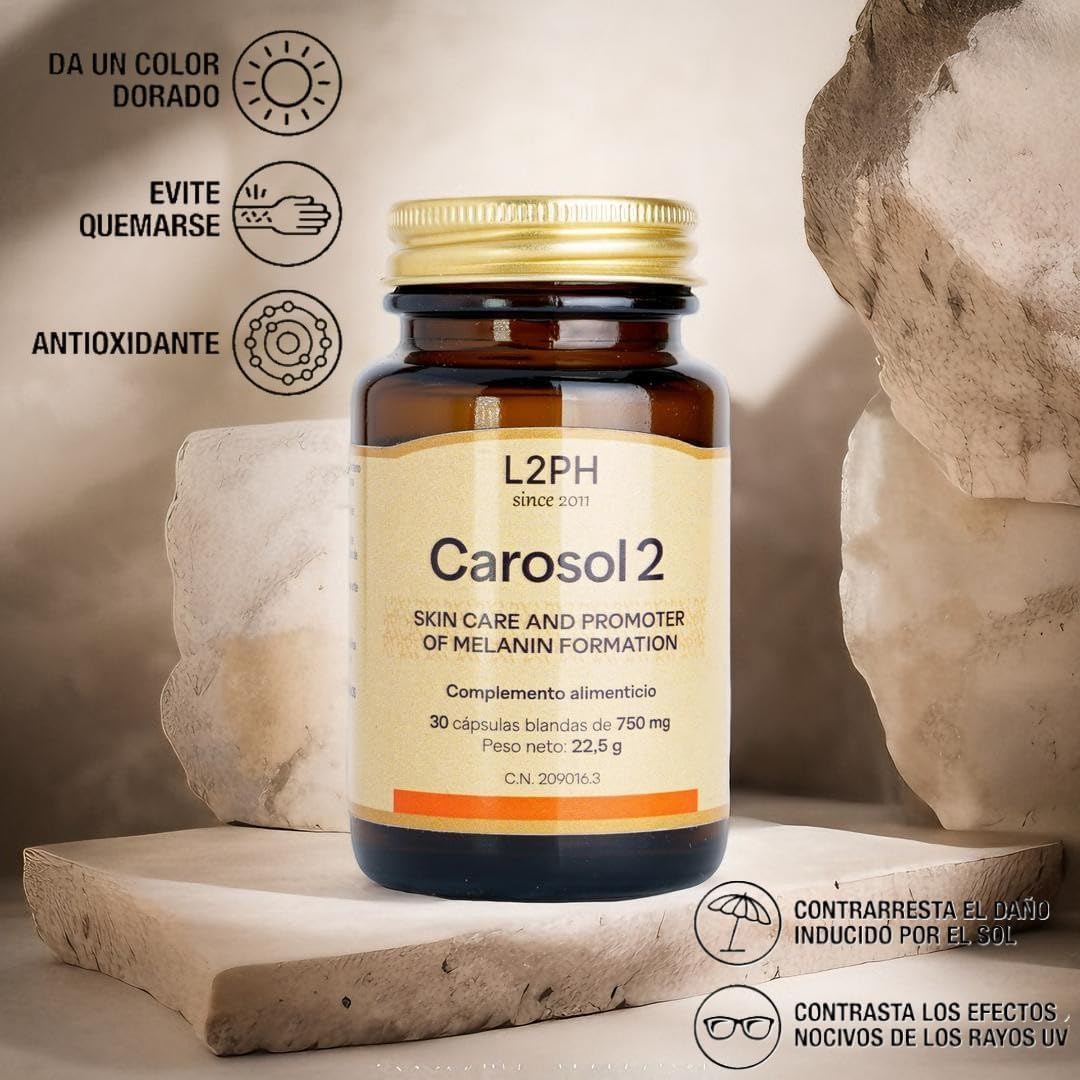 CAROSOL2 –Complemento Alimenticio para combatir la Alergia al Sol en Pieles tipo I y II (mejora la Protección Solar desde el Interior y Estimula la generación de Melanina) (30 Cápsulas).