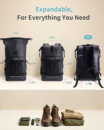 Miniatura 4 de ECOHUB Mochila impermeable para mujeres y hombres, 30L con cierre enrollable resistente para viajes con funda impermeable IPX8 para teléfono