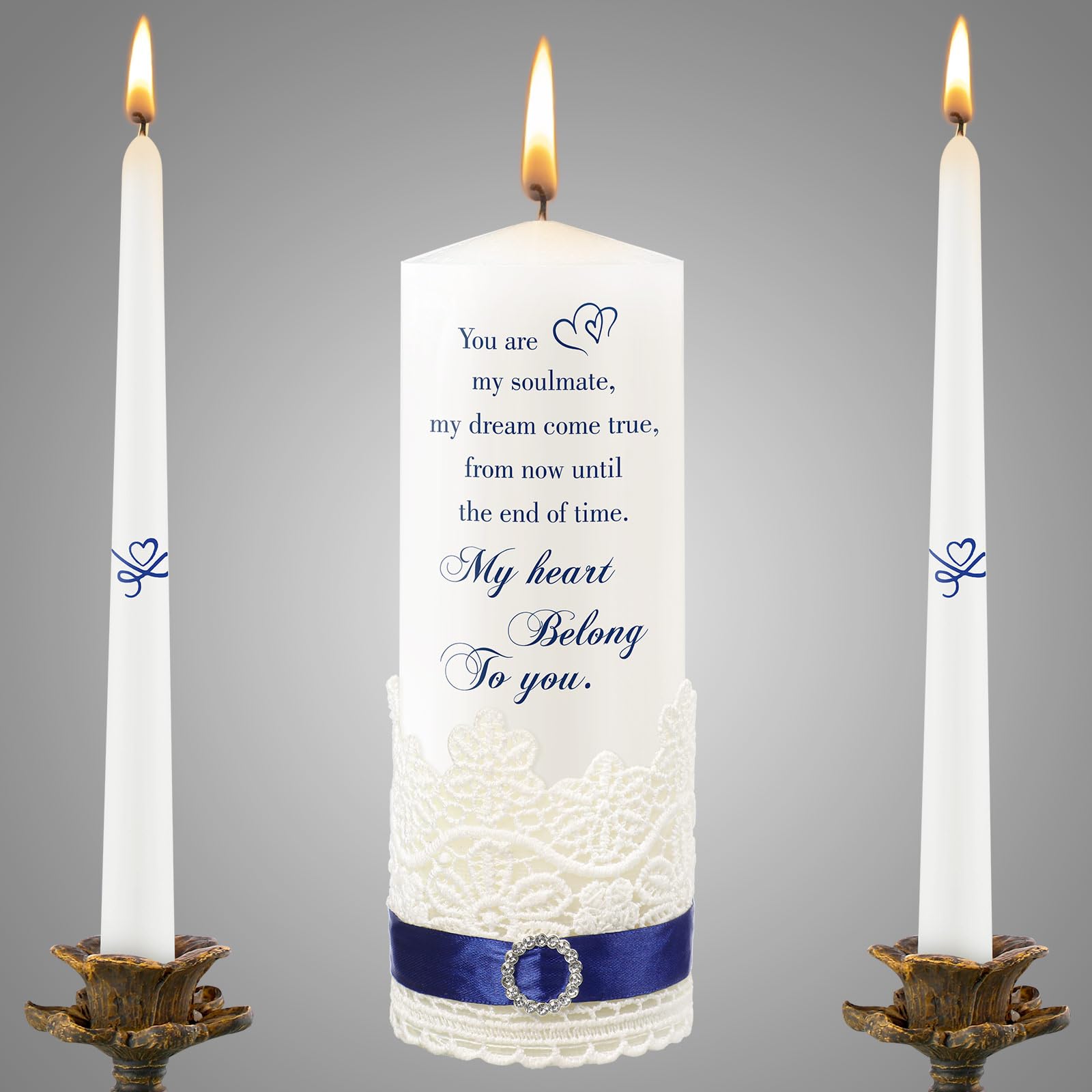 Unity - Juego de velas de ceremonia de boda, velas religiosas católicas, juegos de ceremonia de arena de boda cruzada, accesorios de boda para ceremonia, velas cónicas extragrandes (estilo corazón)