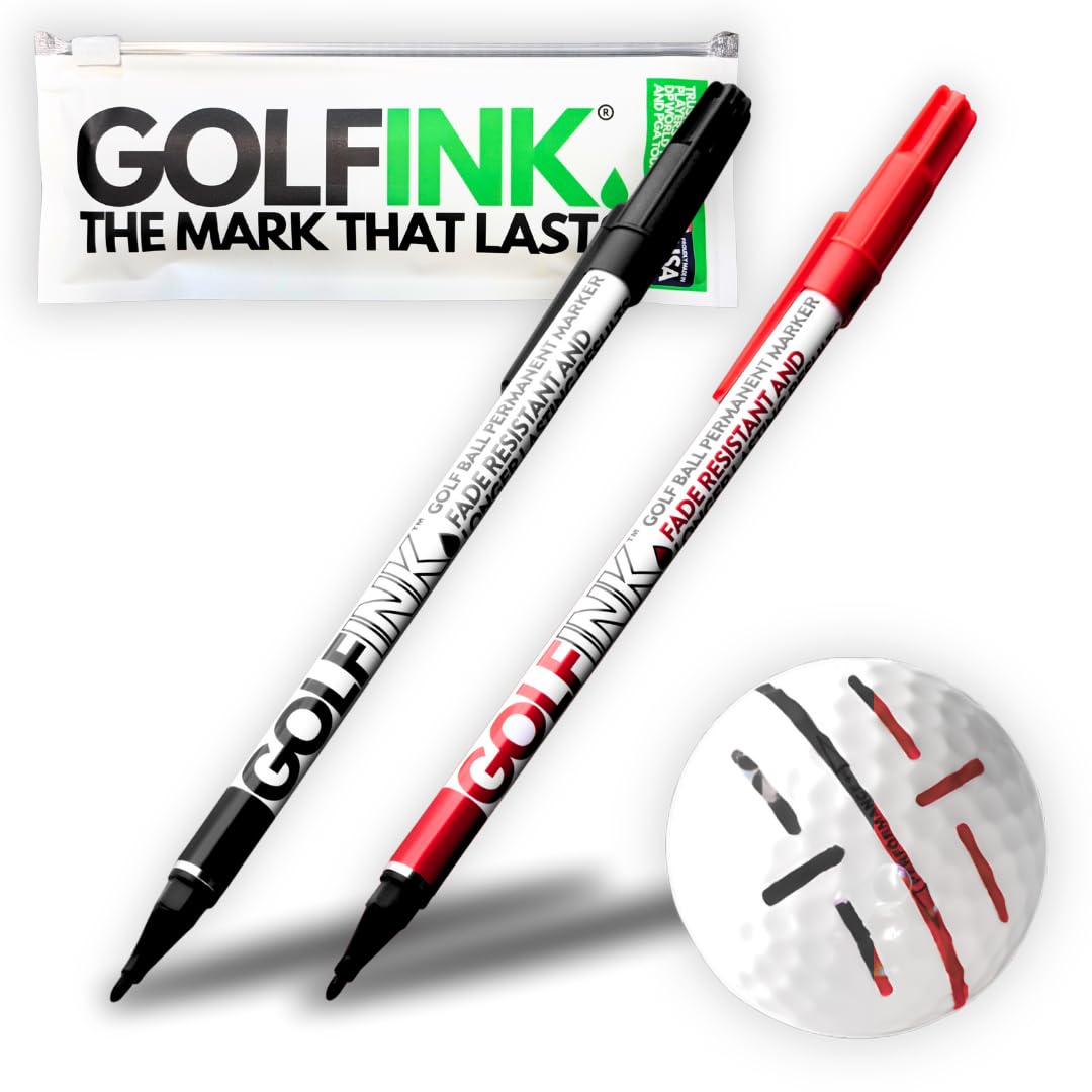 2-Pack GOLFINK Golf Ball Marker Pen - Fade-Resistant Permanent Ink, Valve-Controlled Nib, Durable Aluminum Body (Black) (Black + Red)