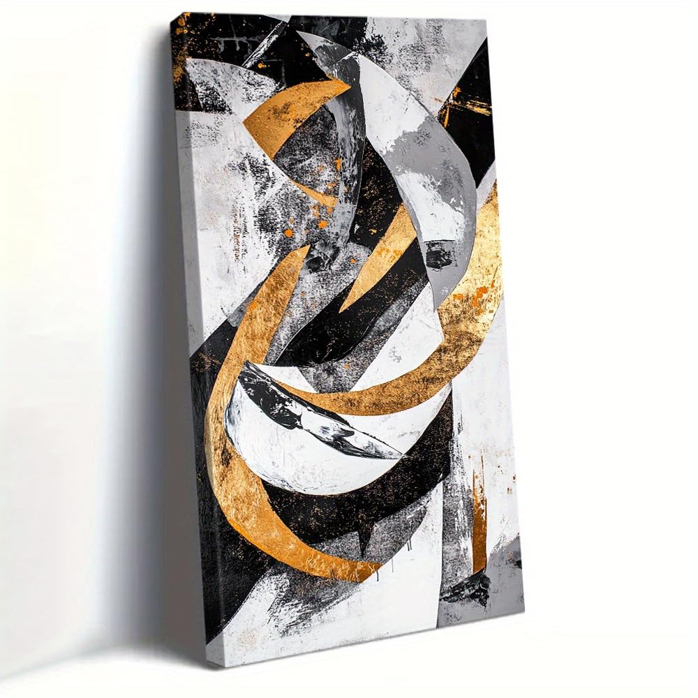AEFOUU Canvas Art Print Black and Golden Abstract Paintings Artwork Modern Wall Pictures for Living Room Bedroom Hallway Decor(70x140cm/28x55in/Frameless)