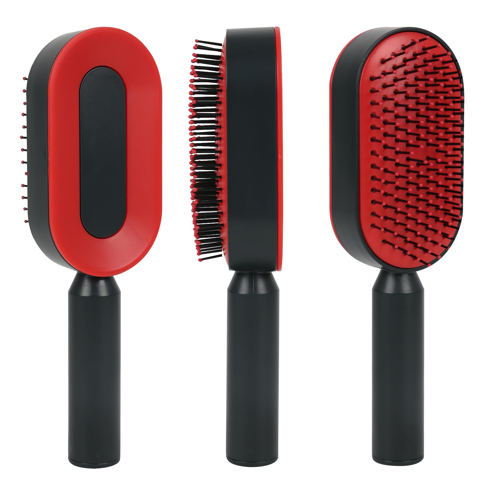 Kyaoayo Self Cleaning Bristle Paddle Hair Brush for Women Men - Soft Massage Airbag Comb for All Hair Types Wet and Dry (Bright Red)