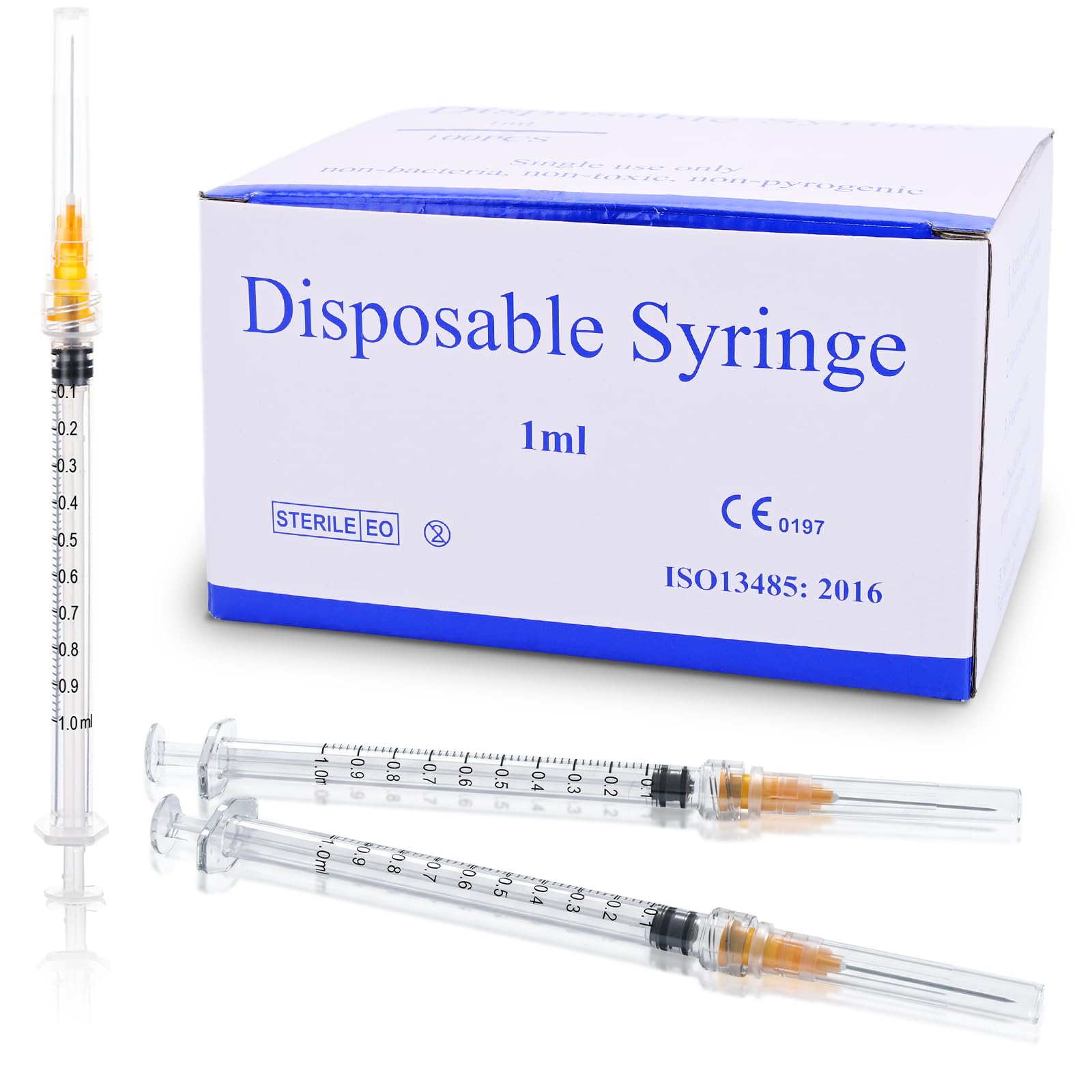 1ml Syringe, 1cc Luer Lock Syringes with 25G 1 inch Needle, for Lab Liquids Refilling , Individually Wrapped , 100 Pack