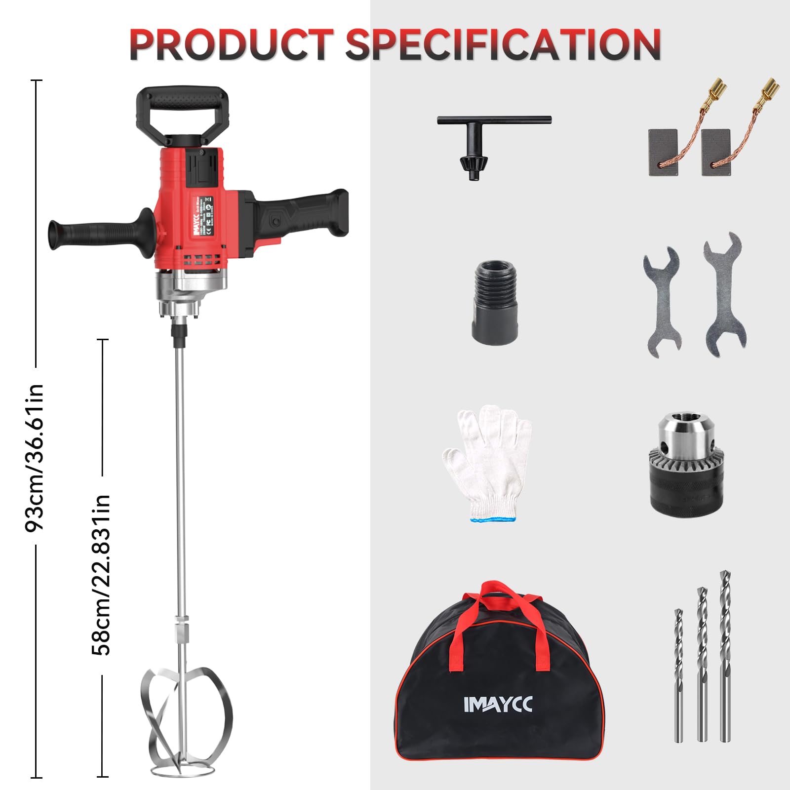 IMAYCC Neu 2-in-1 Bohren Rührwerk Set, Tragbarer Betonmischer 3200W 20A für Bohren und Mischen, Variabler Geschwindigkeit Betonschlamm Mixer, Ideal für Futtermittel, Putz, Farbe, Zement, Mörtel etc.