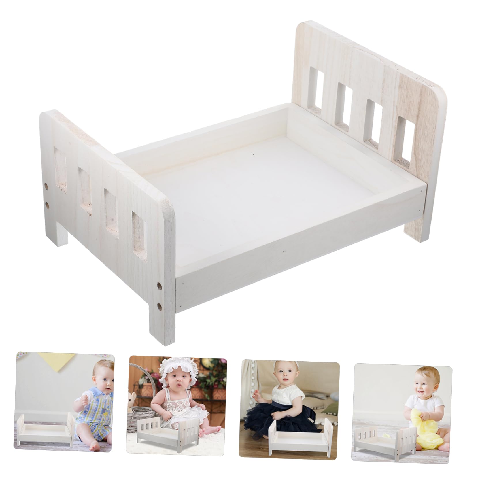 Accessoires de Photographie Décoratifs pour Bébé -né en Bois Blanc, Lit Miniature Sûr et Unique pour Séances Photo Adorables