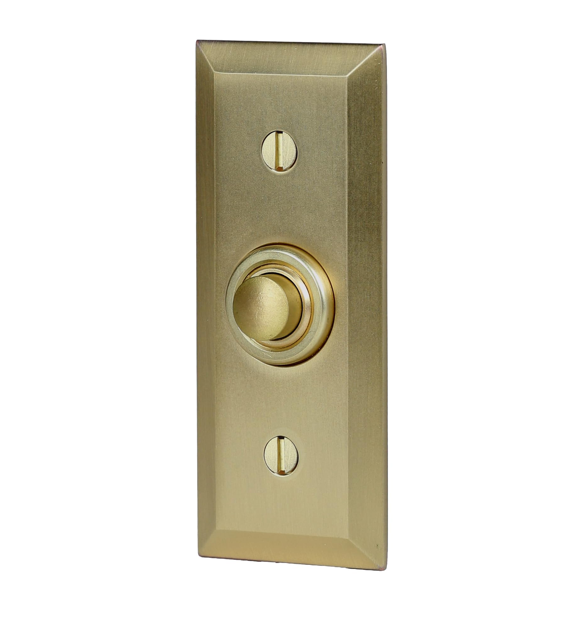 Newhouse Hardware Botón rectangular de metal empotrado con cable en latón satinado cepillado BT6BV-SB, botón rectangular para timbre de puerta, solo botón de timbre de puerta, botón de timbre con