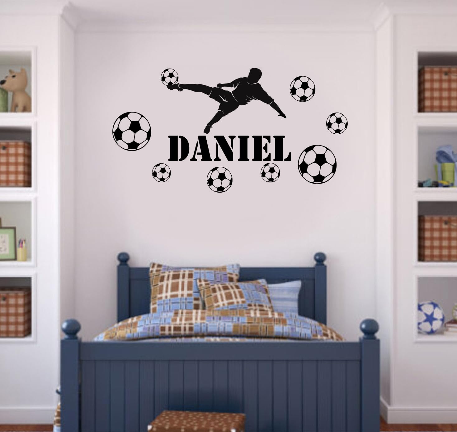 Personalised Football Wall Sticker – Custom Name Sports Wall Decal for Boys/Girls Bedroom, Nursery or Playroom Personalized Football Wall Decor FB2 (W58xH31cm)