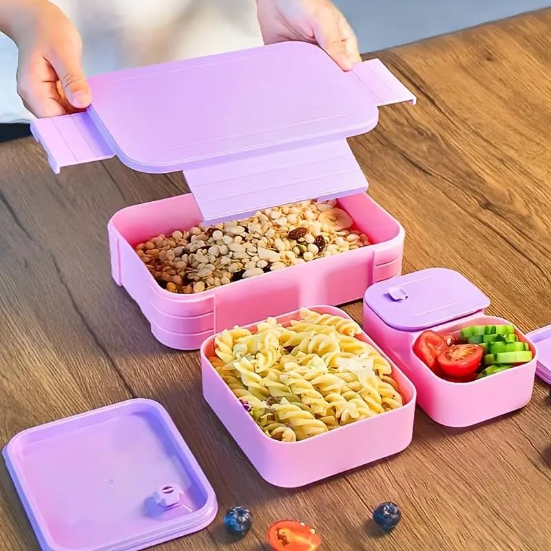 Image of daiDokoro 3 Compartment Bento Lunch Box with Removable Containers | Compact Leak-Proof, Microwave & Dishwasher Safe Tiffin for Office Use, School & Travel (Magenta Purple, 1040 ML)
