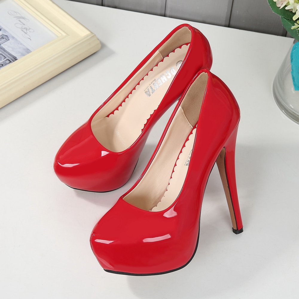 OCHENTA Women's Round Toe Stiletto High Heel Platform Slip On Pumps