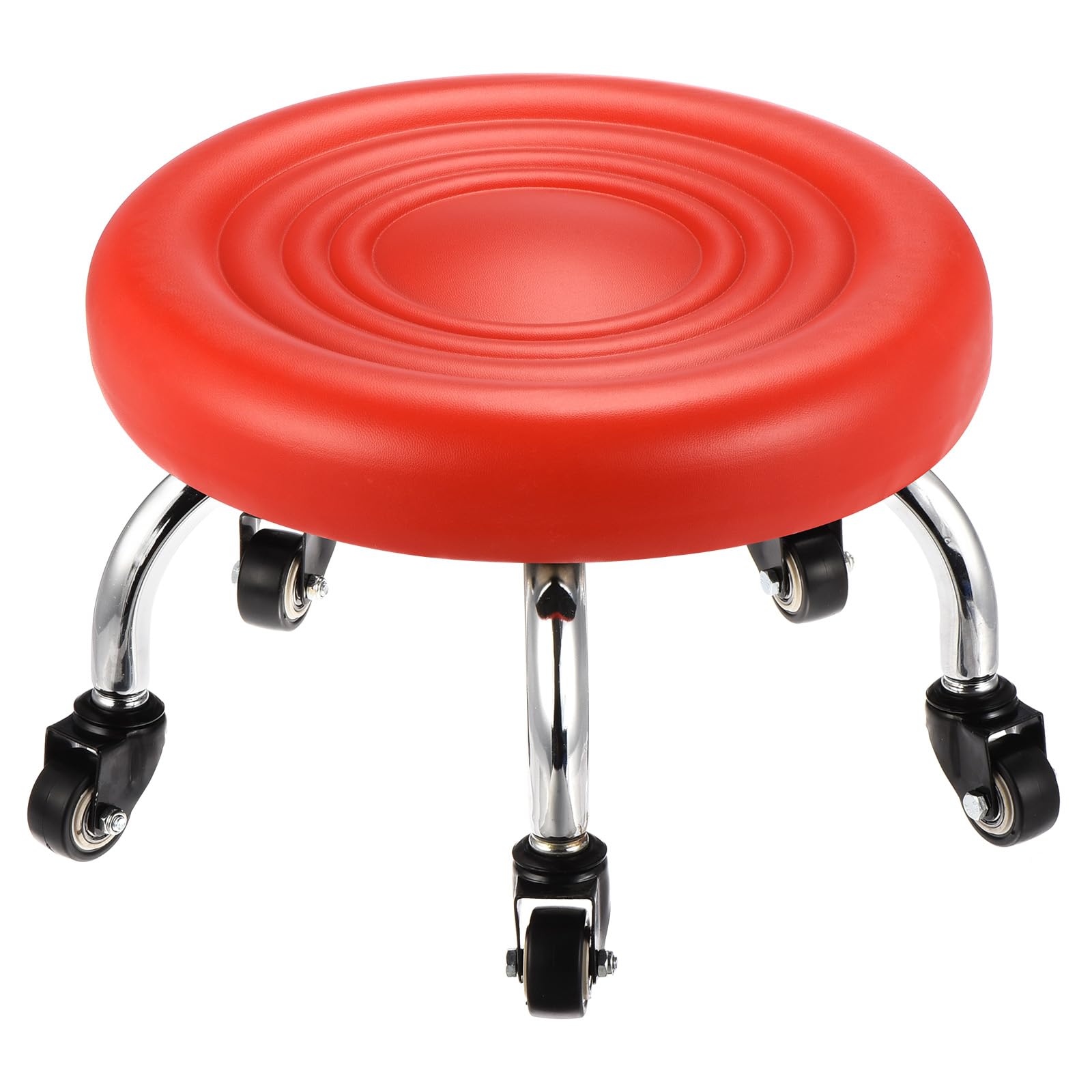 PATIKIL Low Rolling Stool with Wheels PU Leather Low Roller Seat Chair for Home Office Garage Shop, Red