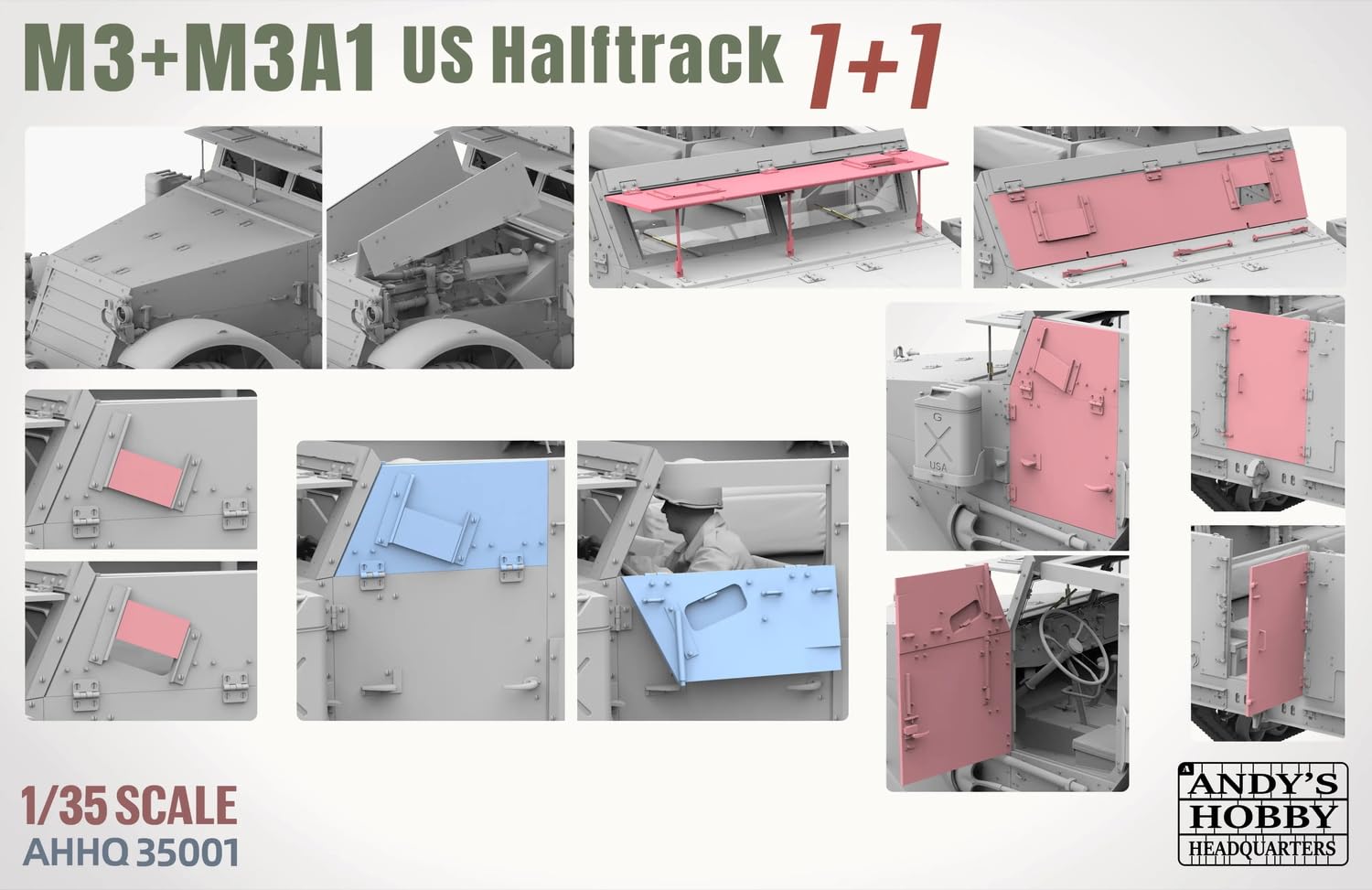 Tacom Andies Hobby HQ 1/35 USA M3 M3A1 Half Truck 1+1 Combo Kit Model plastikowy TKOAHHQ-35001