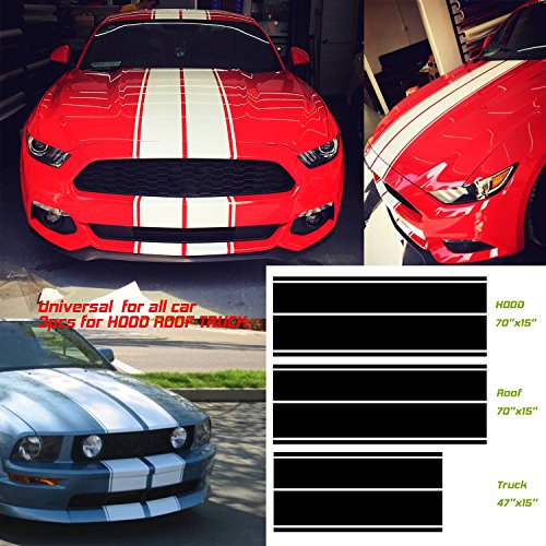 Universal fit for all cars 1Set/3Pairs Vinyl Racing Stripe Decal Sticker for Car Decoration Fender, Hood, Roof, Side, Trunk, Skirt, Bumper of Racing Rally Stripes Stripe Graphics Decal