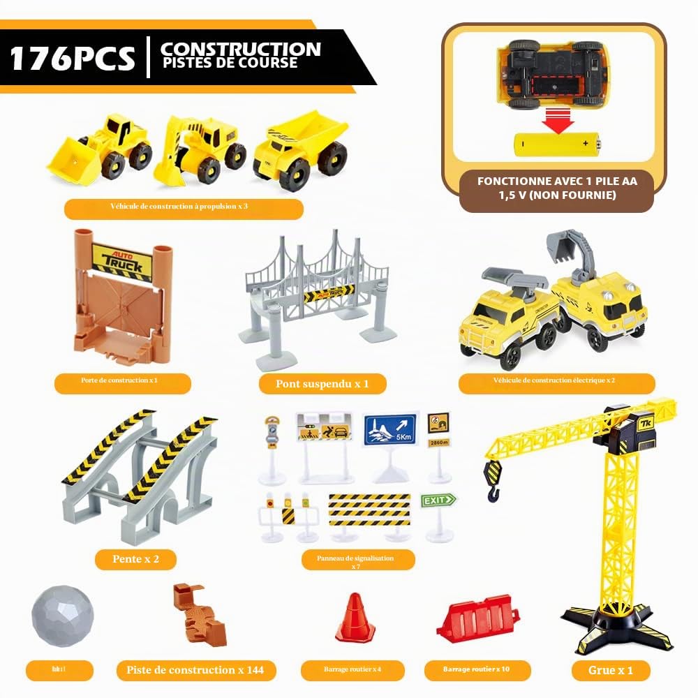 Mini Tudou Construction Pistes de Course Jouets, Voiture de Course 176 PCS