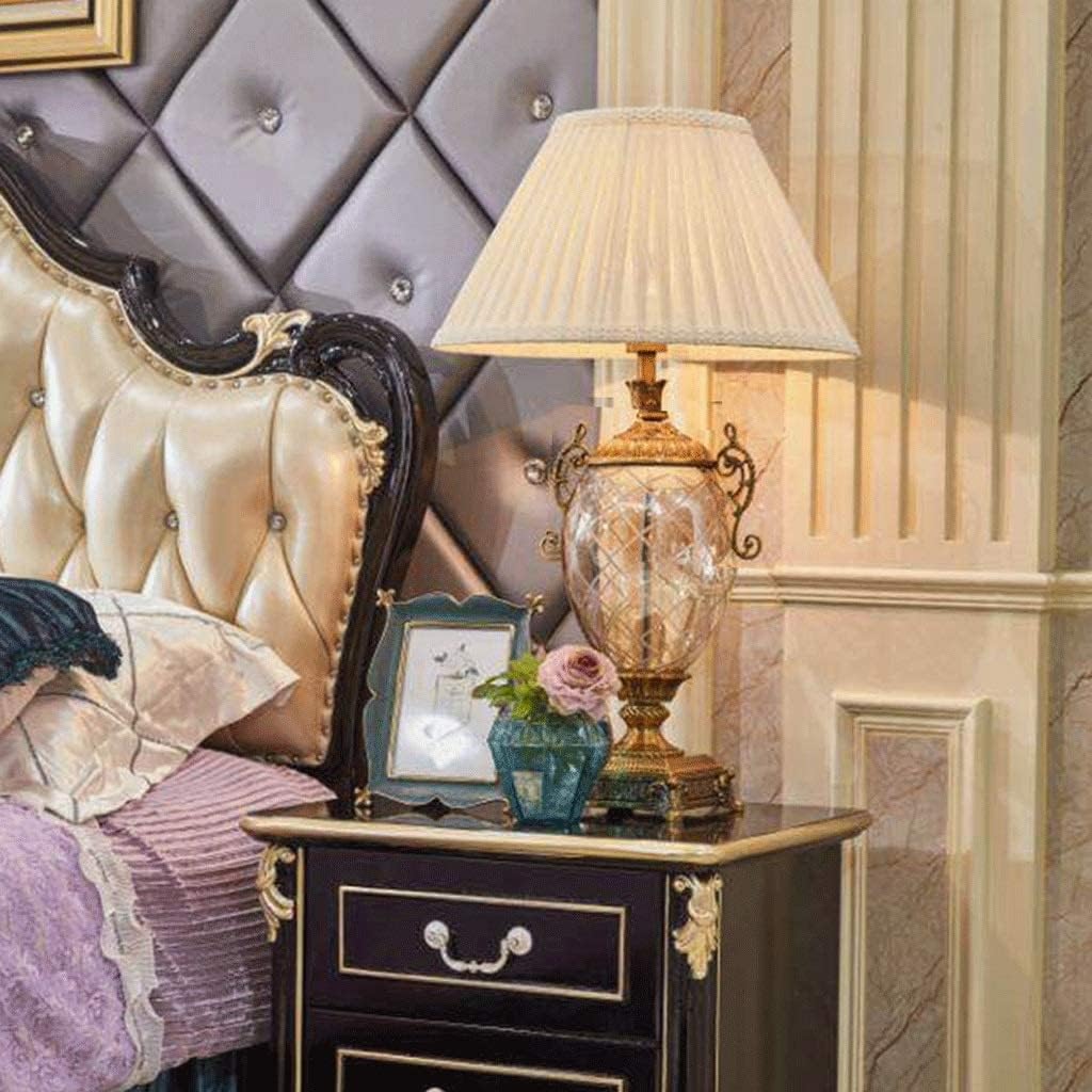 Lampa Stołowa Rustykalna Lampa Stołowa Z Abażurem Tkaniny Lampka Nocna Szklany Korpus Na Metalowej Podstawie Ochrona Oczu Do Domowego(Dimmer Switch)