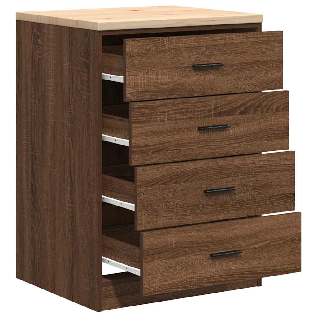 vidaXL Garagen-Aufbewahrungsschrank, Schrank mit Schubladen, Lagerschrank mit Holzarbeitsplatte, Werkzeugschrank Garagenschrank, 60x51x85 cm Massivholz Kiefer