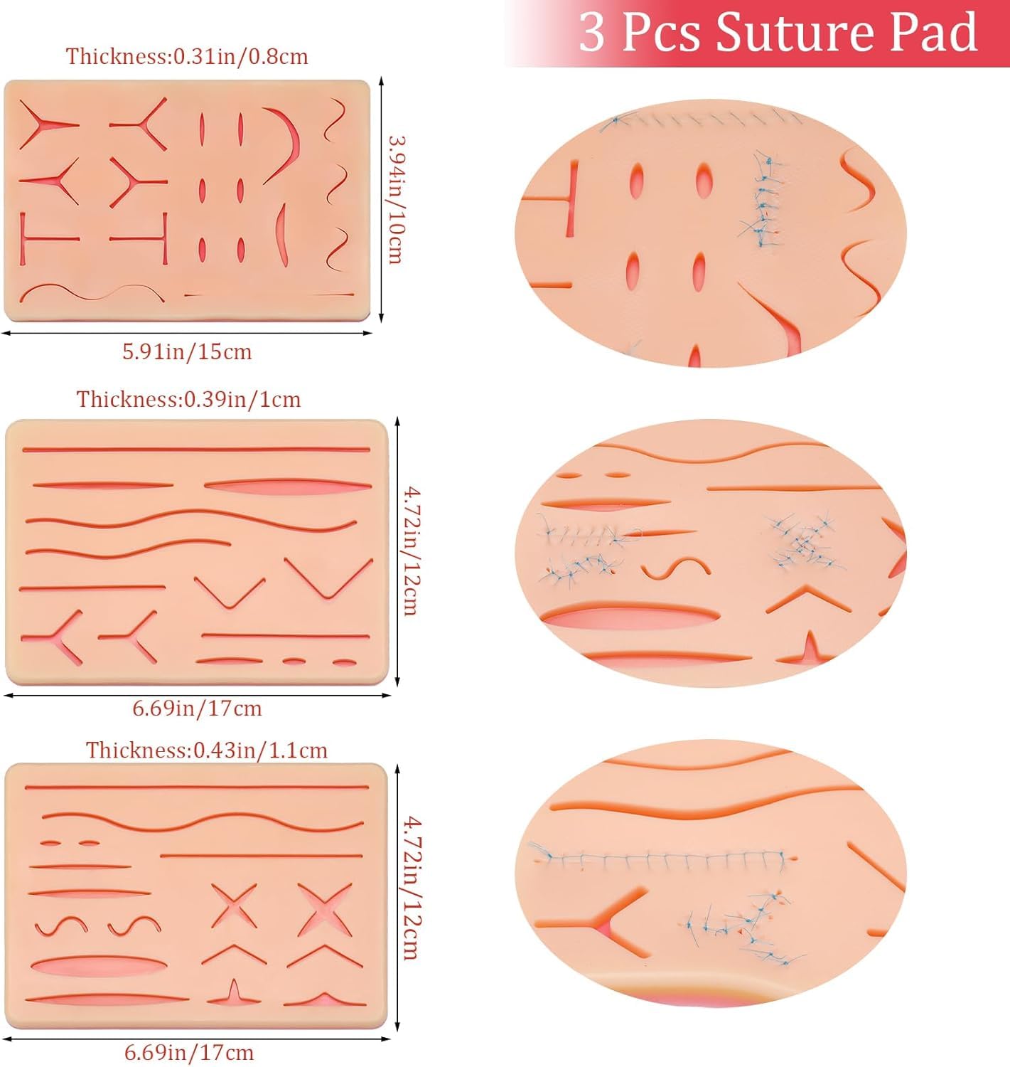 3 Pcs Suture Pad 3 Layer Suture Practice Pad with Wounds Suture Practice Kit, Hard to Rip, Tear or Break for Medical and Vet Students Veterinarian Nurses Training and Practice - Image 3