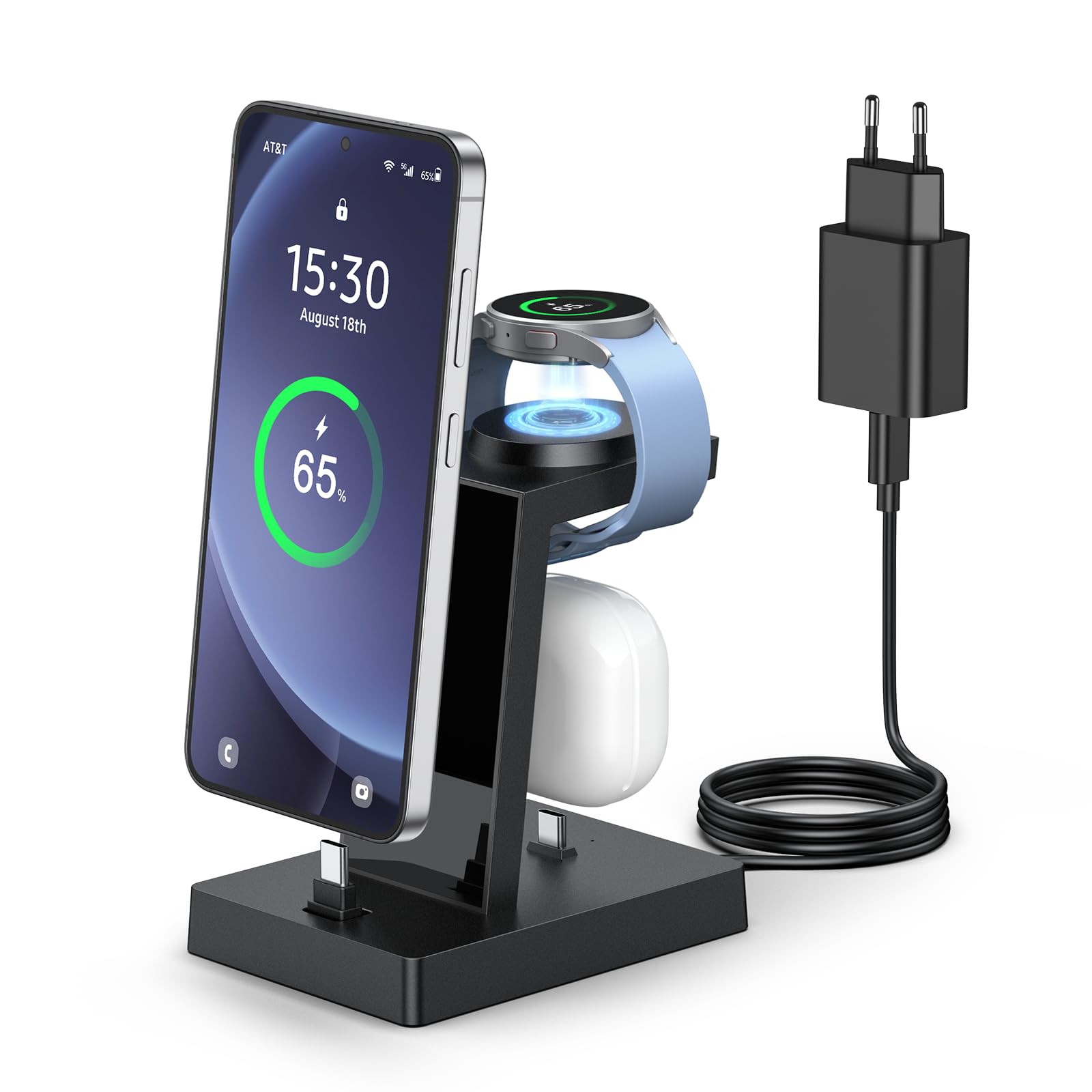 Ladestation für mehrere geräte - NANAMI 30W USB C Schnellladestation kompatibel mit Samsung Watch und Handy,3 in 1 Ladegerät für Galaxy S/Z Flip/Z Fold/A Serie,Galaxy Watch Ultra/8/7/6/5/4,Galaxy Buds