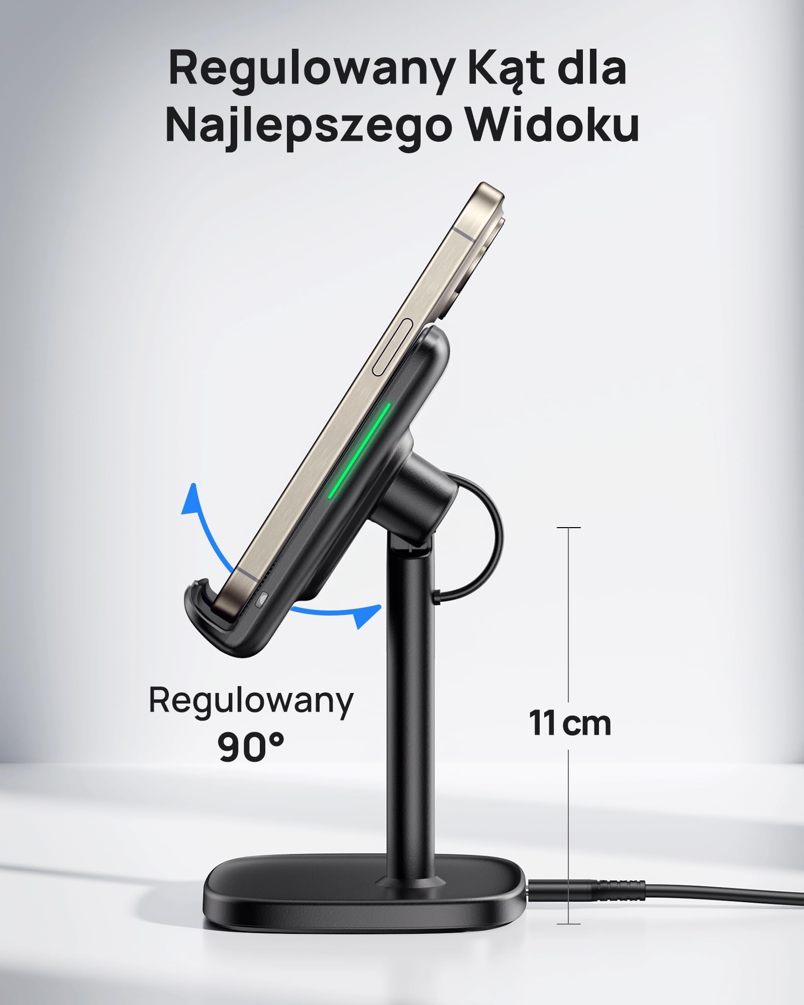 INIU Bezprzewodowa Ładowarka Stojąca, 15W Indukcyjna Szybkiego Ładowania, Stacja Ładująca z Adaptacyjnym LED i Regulowanym Uchwytem dla iPhone 16 15 14 13 12 Samsung Galaxy S25 S24 S23 Google Pixel LG