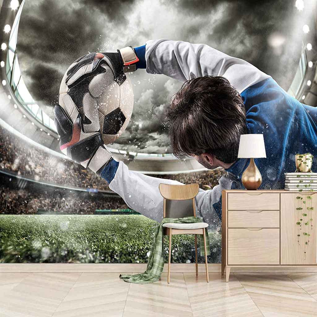 Papier peint football 3D pour habiller le mur TV du salon