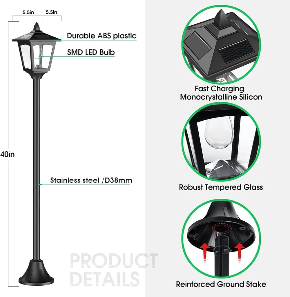 Solar Lamp Post Lights Outdoor 2-Pack, 40'' Waterproof Solar Post Lights with Dusk to Dawn Sensor, Vintage Solar LED Pole Lights for Garden Yard Pathway Driveway Patio