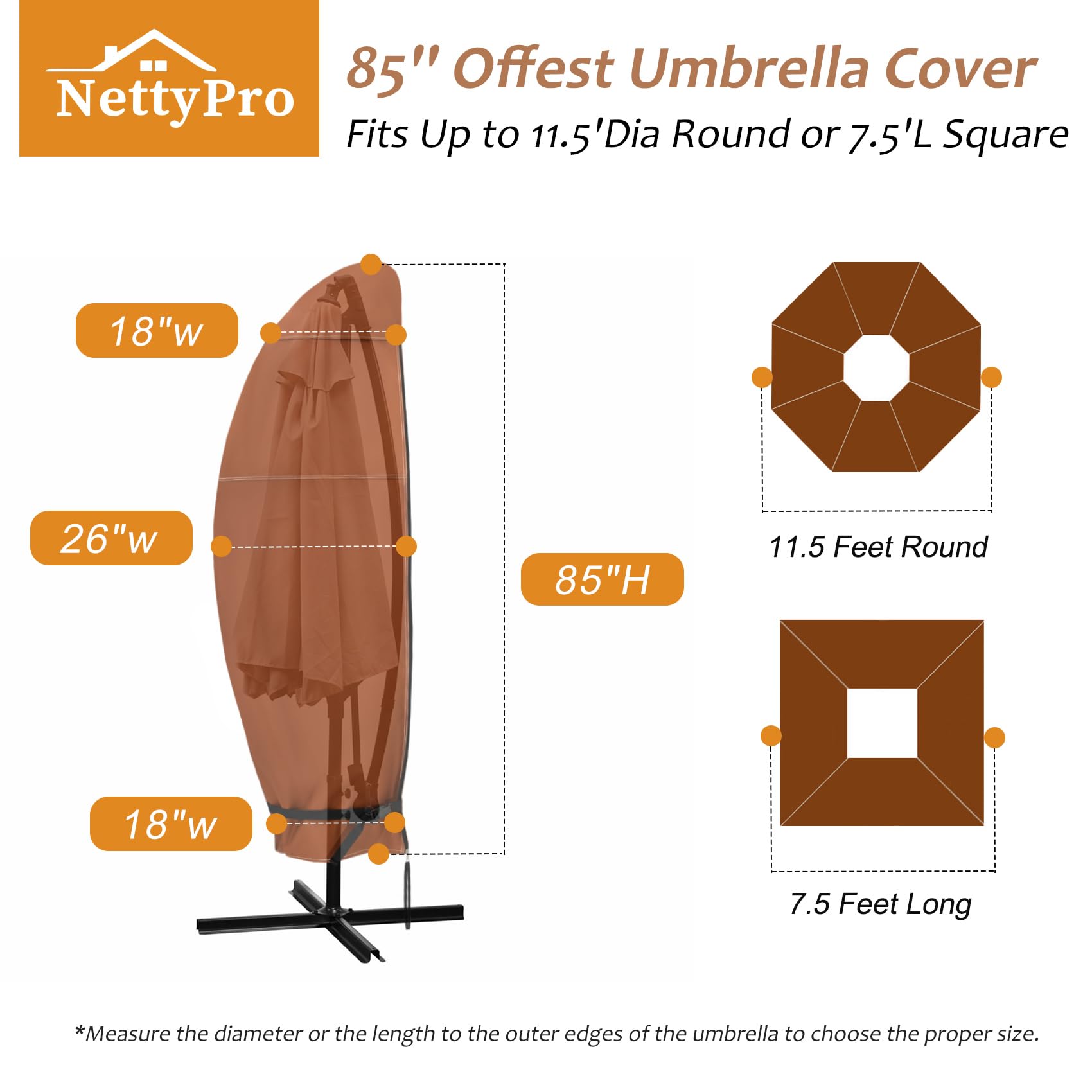 NettyPro Terrassenschirm-Abdeckung, wasserdicht, freitragender Offset-Sonnenschirm, Bananen-Regenschirm-Abdeckung, passend für 3 m bis 3 m, Braun