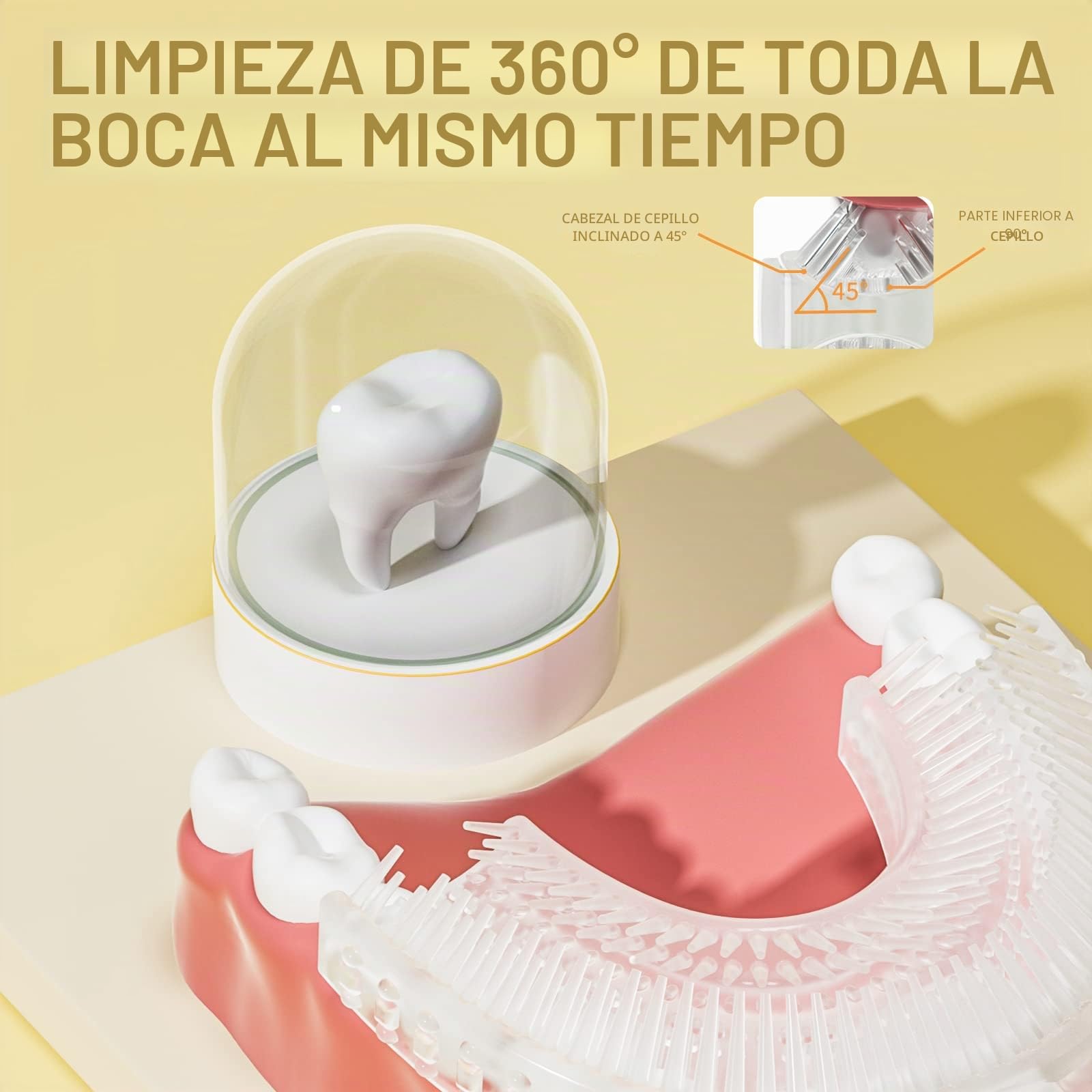 Cepillo de dientes eléctrico en forma de U para niños con 4 cabezales de cepillo, diseño de dibujos animados, cepillo de dientes sónico automático para niños de 8 a 15 años