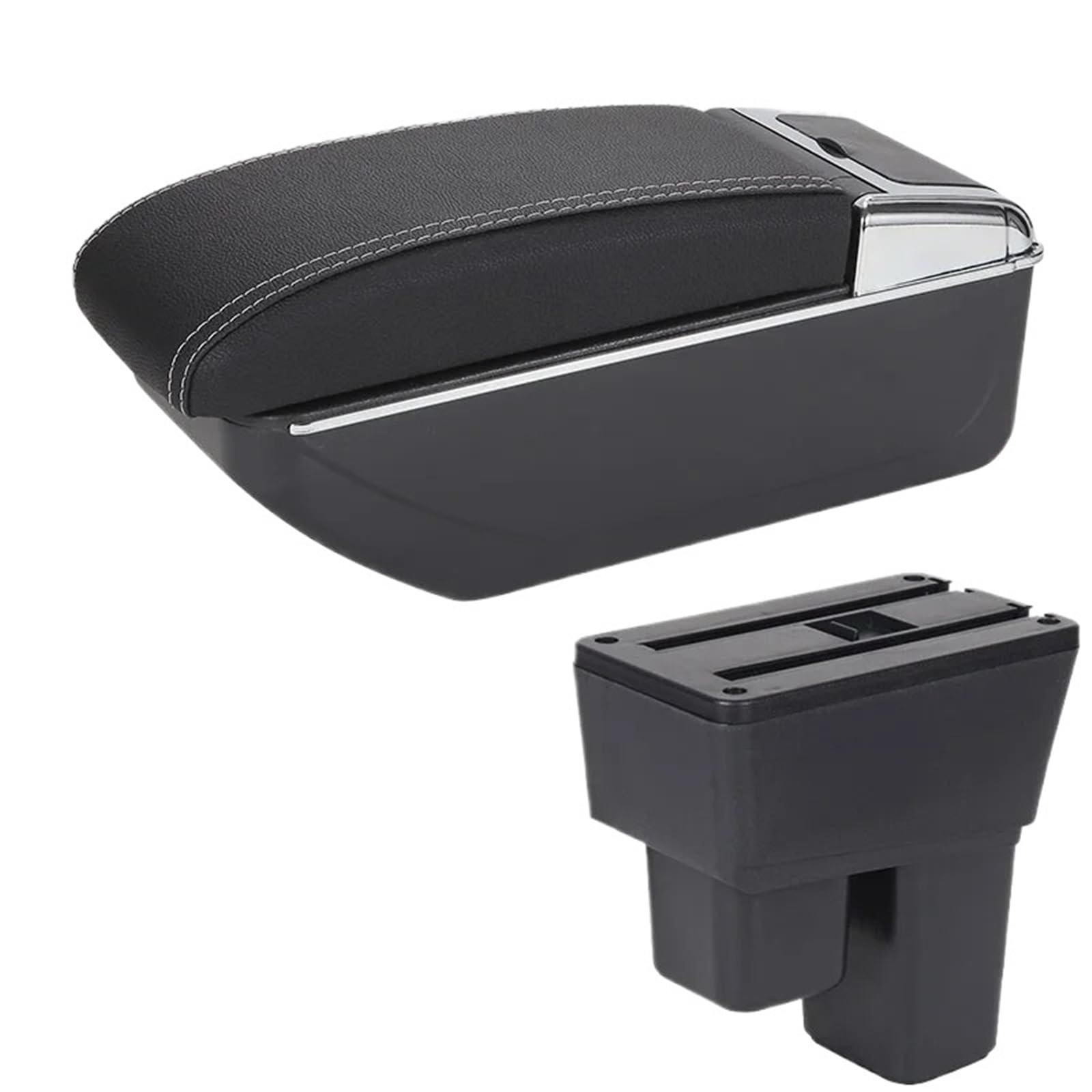 AWGNTQQ Car Armrests For Fit For Jazz 2 Car Armrest Box 2008 2009 2010 2011 2012 2013 Storage Box Car Accessories(D3 Black white NoUSB)