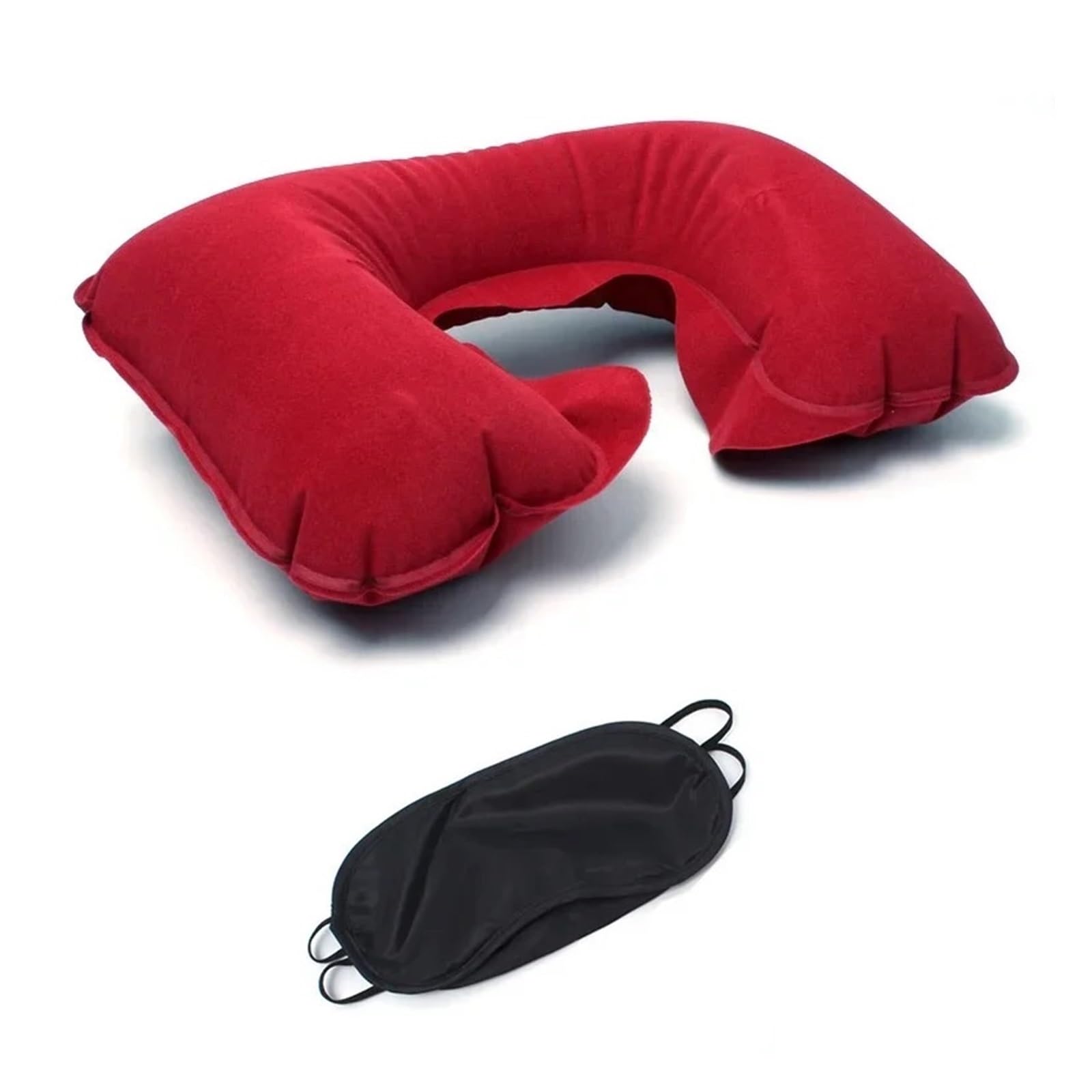 WWYYZAYC Portable Cashmere Soft Inflatable Pillow Travel Soundproof Earplugs Sunshade Eye Mask(Red)