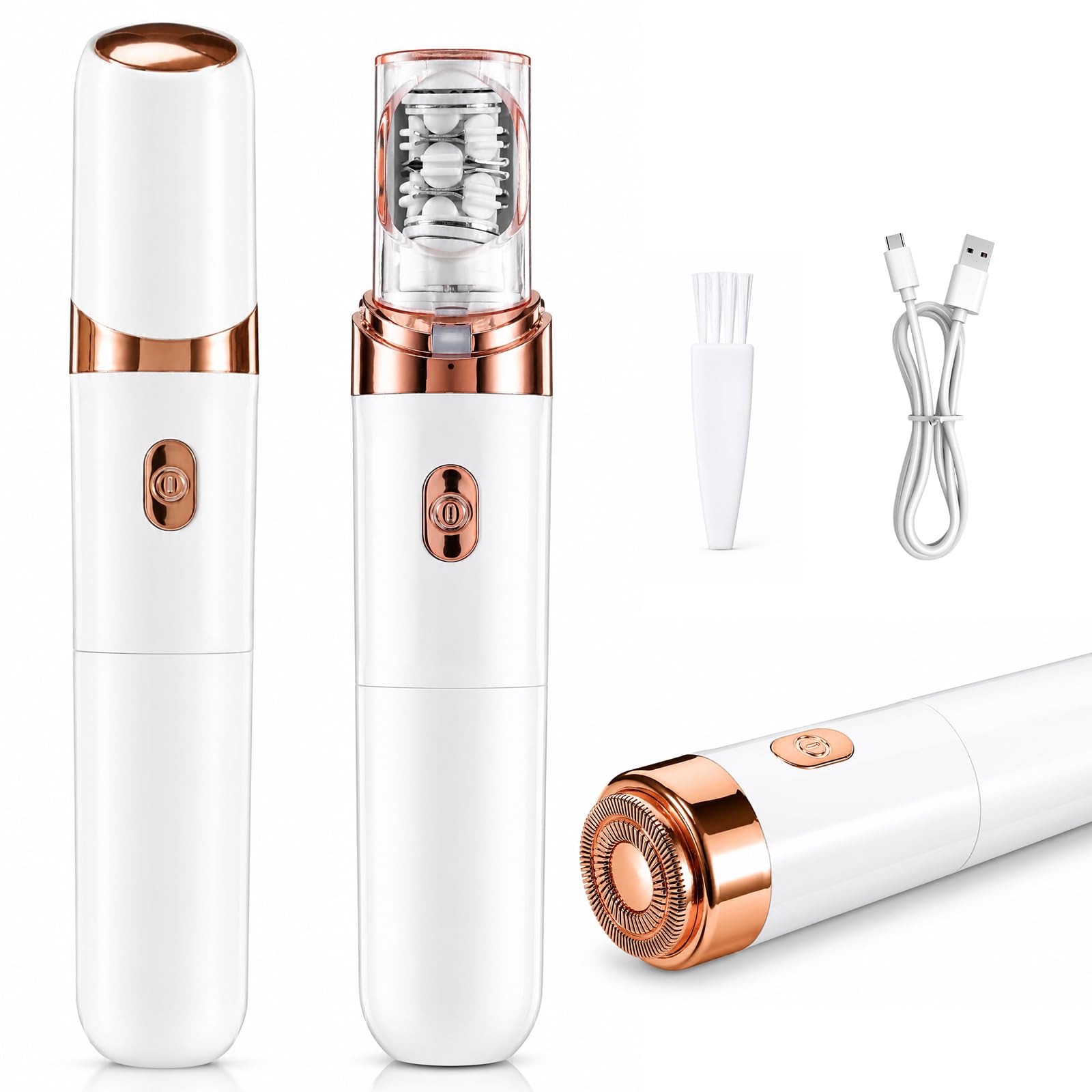 Depiladora Facial Mujer, 2 en 1 Depiladora Cara para Mujeres Recargable con Luz LED, Afeitadora Facial Depiladora Eléctrica Portátil Sin Dolor, Maquinilla Eléctrica para Rostro Piernas Brazos y Bikini