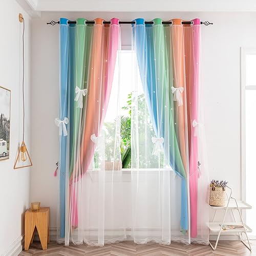 Miniatura 7 de Yancorp Cortinas para dormitorio de niñas, cortinas huecas para ventana de habitación de niños, cortina de 84 pulgadas de largo, oscurecimiento de