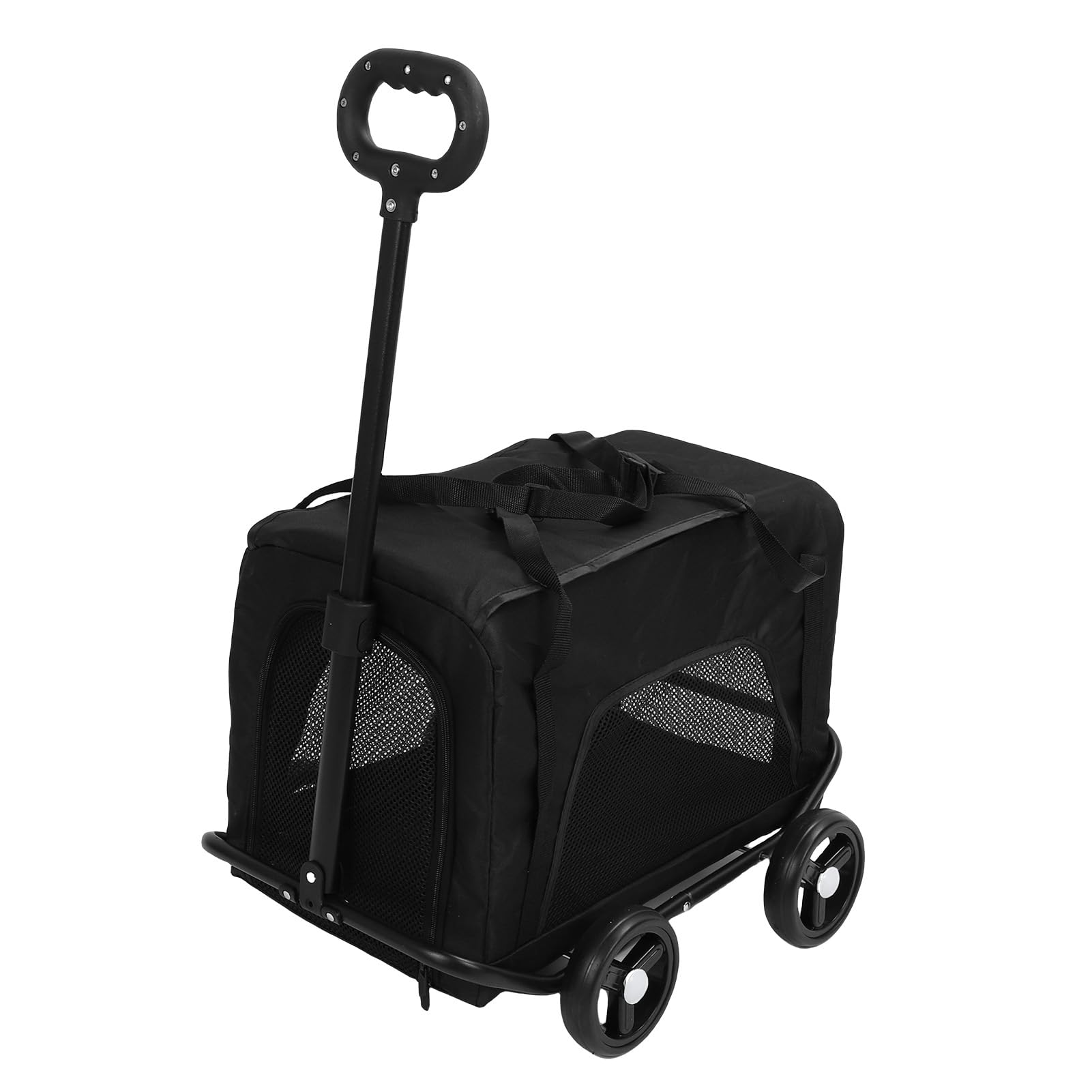 Sxhlseller Transporter dla Psa z Kółkami Wszechstronny i Oddychający Wózek dla Zwierząt Transporter Kota do Podróżowania na Kemping, Metalowa Siatka z Tkaniny Oxford Małych Psów i Kotów (BLACK)