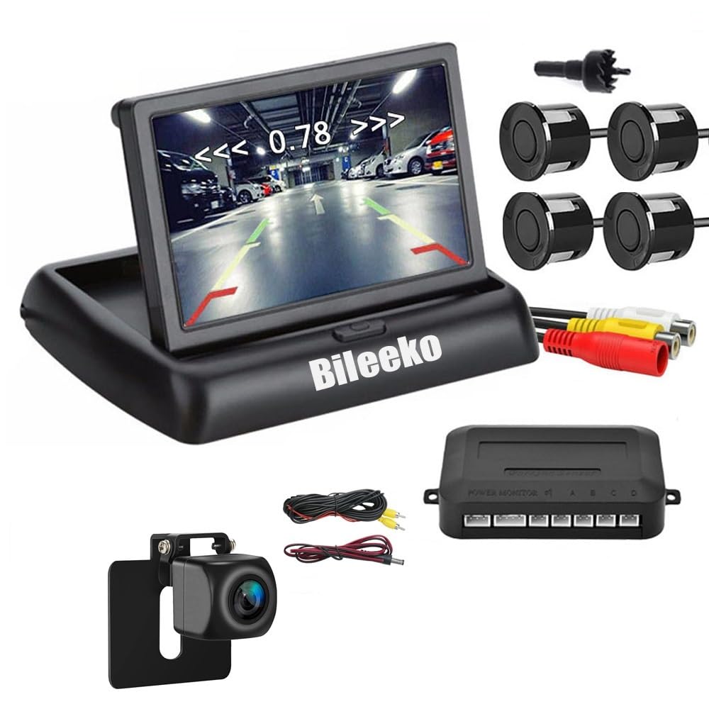 PDC capteur Stationnement Kit capteurs stationnement pour Voiture Moniteur 4,3 Pouces 12V 22mm Universel 4 capteurs Sauvegarde inversée Radar Alerte sonore système de sonde