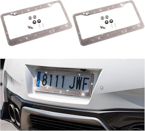 Miniatura 17 de Marco de matrícula de coche brillante, marco de matrícula de acero inoxidable con cristales hecho a mano, brillante, duradero, ajuste universal