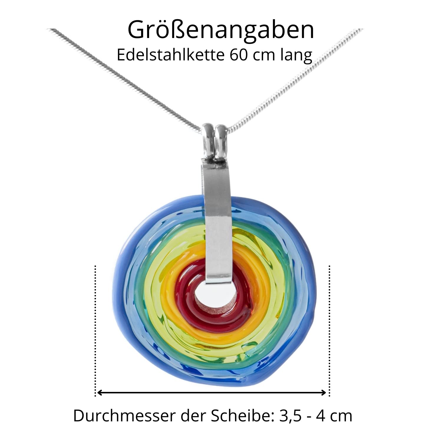 Elegante Kette mit einzigartigem Schmuckanhänger aus Murano-Glas/Unikat handmade/Personalisiertes Geschenk für Sie zum Jahrestag Geburtstag Muttertag (Regenbogen innen rot)