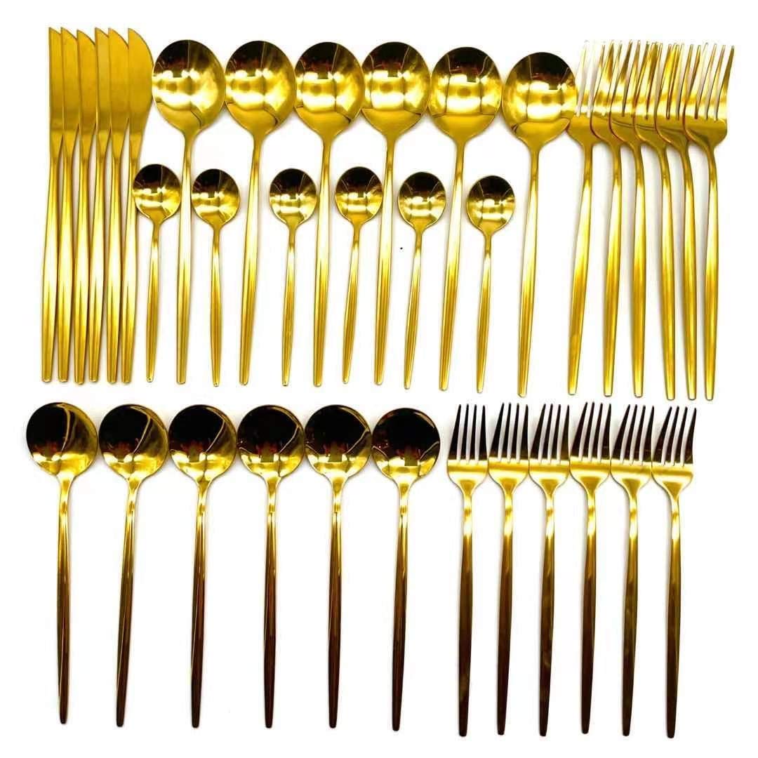 36 unids de acero inoxidable vajilla cubiertos de cubiertos espejo tenedor cuchara cuchara conjunto casero cena juegos de cocina horquillas cucharas cuchillas conjunto ecológico