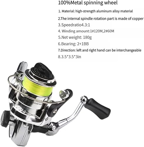 Miniatura 5 de Juego de carrete de caña de pescar con bolígrafo, mini bolsillo portátil plegable, kit de caña de pescar con carrete giratorio aleación de aluminio