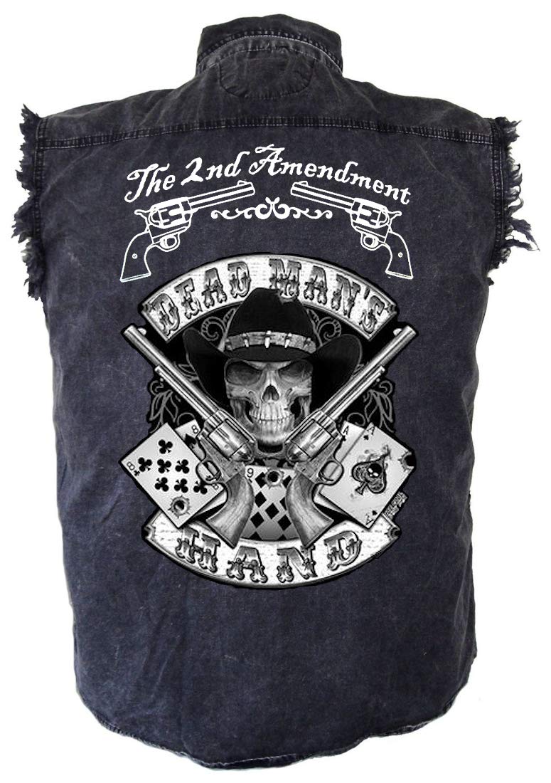 Leather Supreme Men's 2nd Amendment Dead Mans Hand Denim Biker Shirt