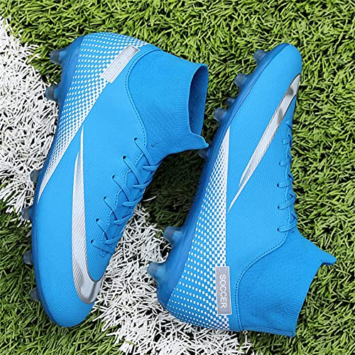 Mfsh Unisex-Cleats Soccer Shoes For Big Boy Fg/Ag High-Top Spikes Football Shoes For Younth Professional Training Turf Indoor Ankle Boots Athletic Sneaker A-Blue #TOP6